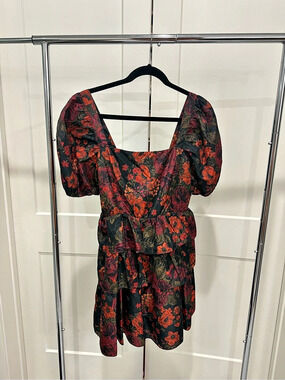 Buddy love  Floral Puff Sleeve Mini Dress in Black & Red Size Medium